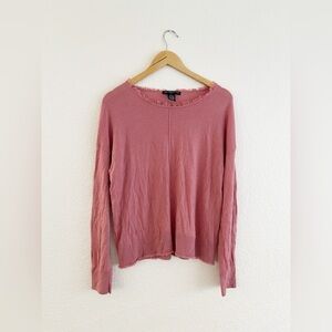 Pink Ribbed Blouse with Full-Length Sleeves